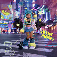 Peach Riot Sugar Mode Kiwi Mode – POP MART fashionfigur med turkist hår og Y2K-inspirert stil