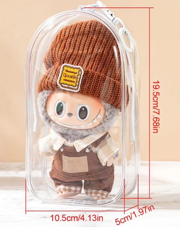 Vinyl Transparent Protective Case for Labubu doll.