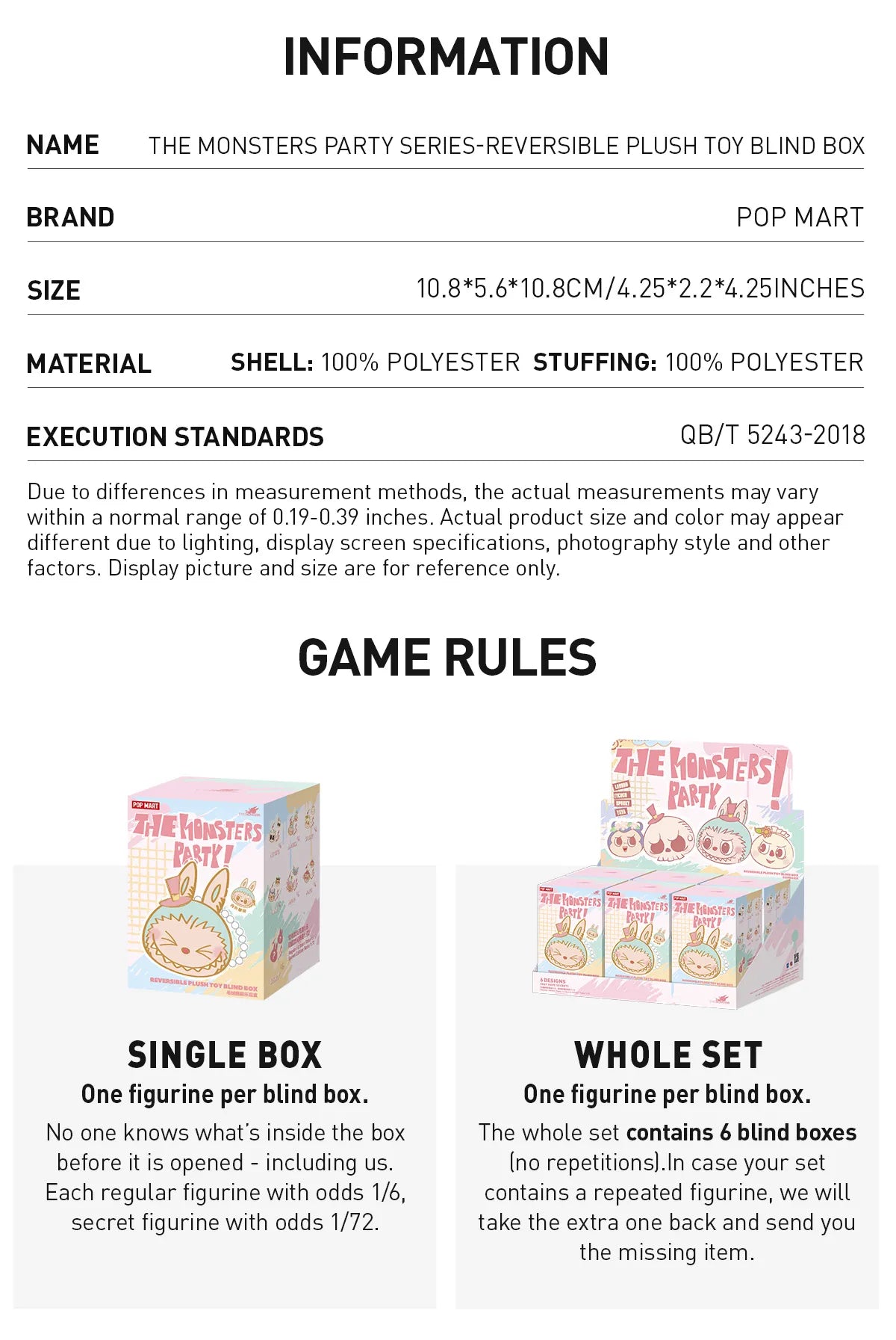 Labubu -  THE MONSTERS Party Series - Reversible Plush - POP Mart