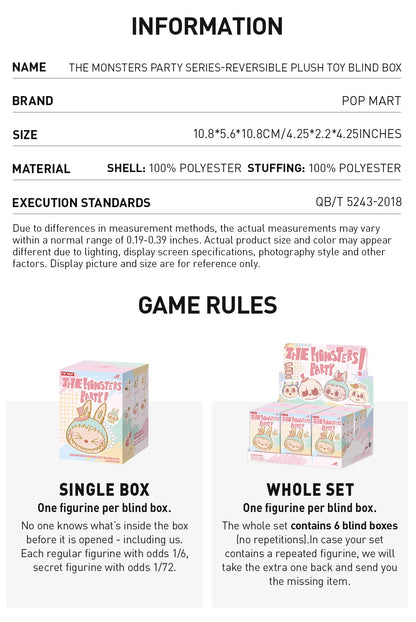 Labubu -  THE MONSTERS Party Series - Reversible Plush - POP Mart