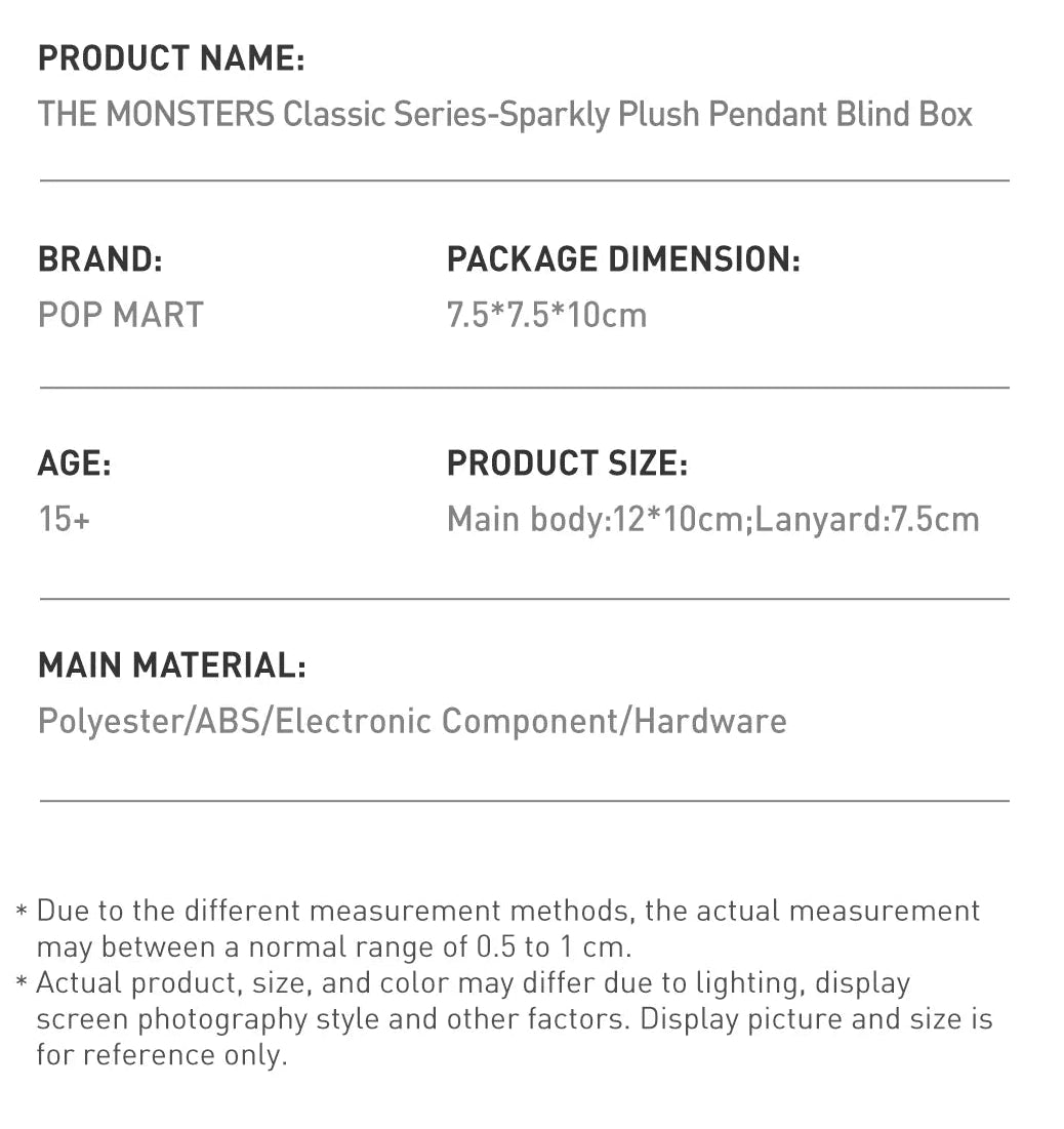 Labubu -THE MONSTERS Classic Series-Sparkly Plush Pendant Blind 
