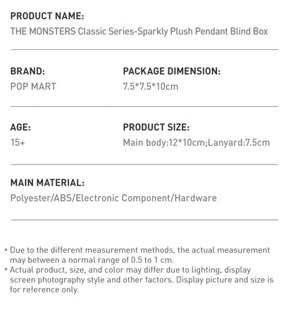 Labubu -THE MONSTERS Classic Series-Sparkly Plush Pendant Blind 