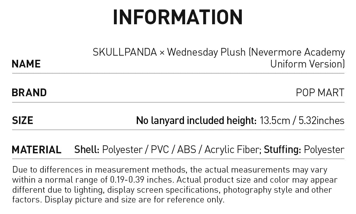 SKULLPANDA × Wednesday Plush – Nevermore Academy Uniform Version
