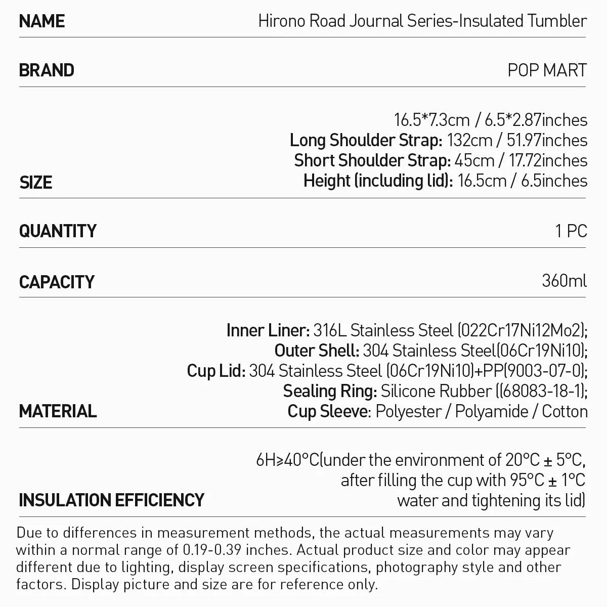 Hirono - Road Journal Insulated Tumbler / Isolert Termoskopp - POP Mart