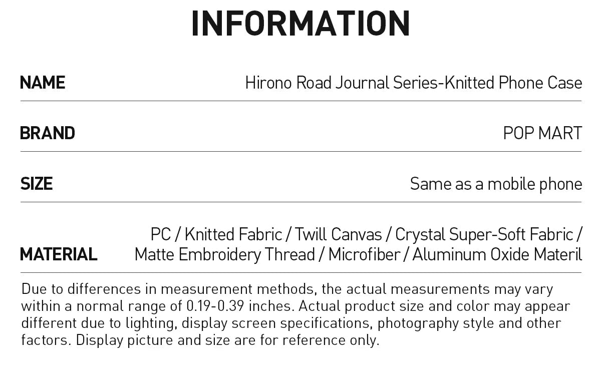 Hirono Road Journal Series-Knitted Phone Case Iphone 17 PRO MAX - POP Mart