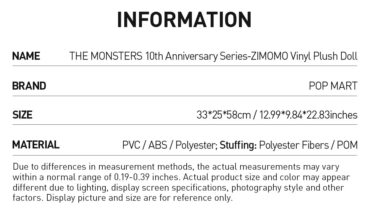 ZIMOMO -THE MONSTERS 10th Anniversary (Pre Order) 58 cm - POP Mart