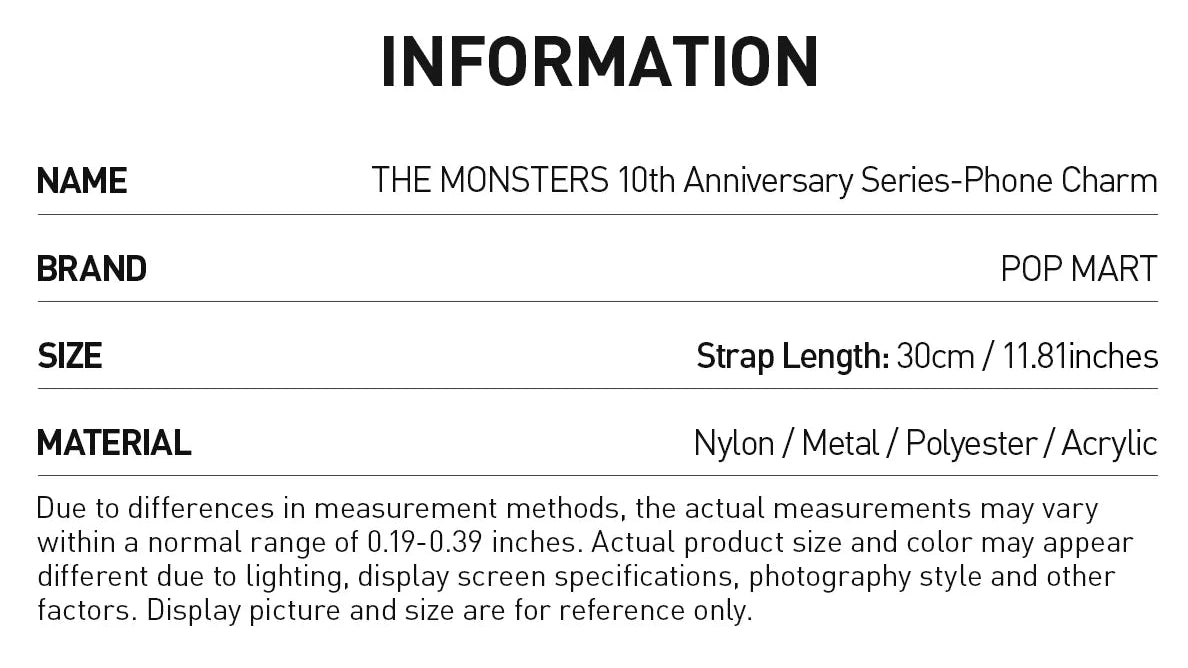 THE MONSTERS 10th Anniversary Series-Phone Charm  - POP Mart