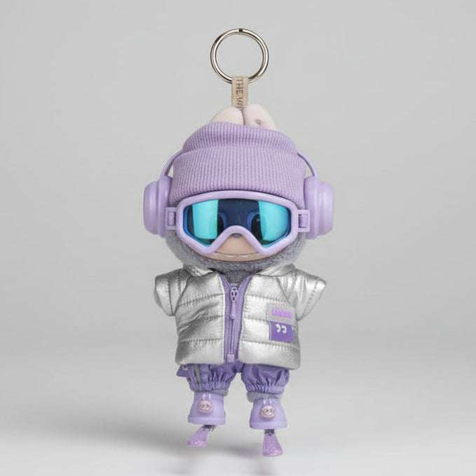 Labubu Klær – Lilla Snø Outfit med Ski – Til Labubu Dukke 17 cm