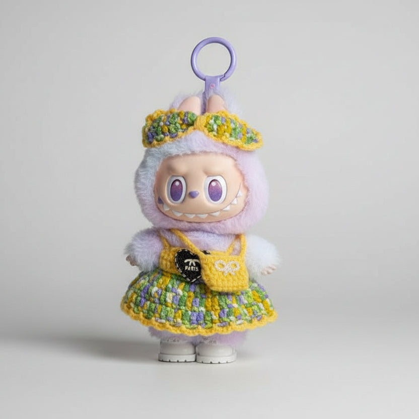 Labubu Klær – Fairtrade Ullsett Grønn/Gul – Outfit til Labubu Dukke 17 cm