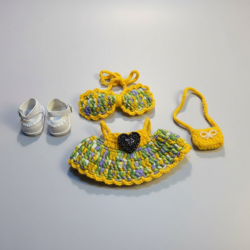 Labubu Klær – Fairtrade Ullsett Grønn/Gul – Outfit til Labubu Dukke 17 cm