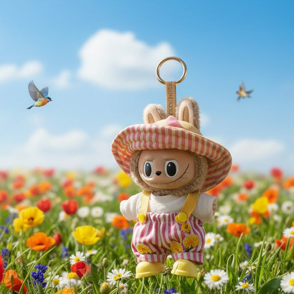 Labubu vårantrekk rosa/hvit/gult 17 cm