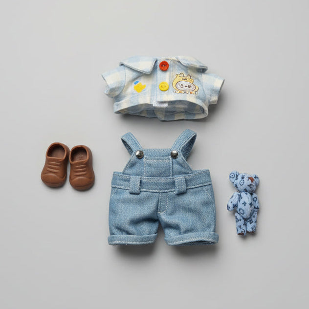 Labubu Klær – Snekkerbukse med Bamse – Outfit til Labubu Dukke 17 cmcm