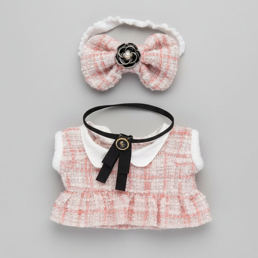 Labubu Klær – Rosa Festkjole med Sløyfe – Outfit til Labubu Dukke 17 cm