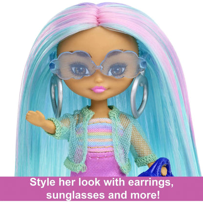 Barbie Extra Mini Minis Doll - Blue Hair Sporty Outift Doll -Mattel