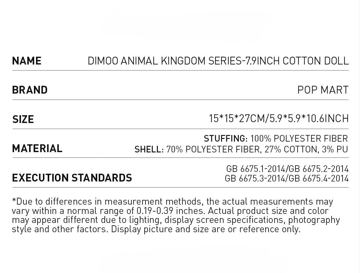 POP MART Original – Animal Kingdom Series-27cm Cotton Doll.