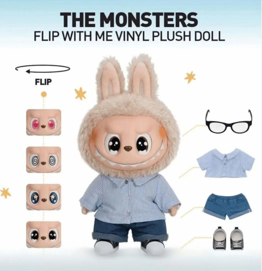 POP MART Original - The Monsters Labubu FLIP WITH ME Vinyl Plush Doll 40cm