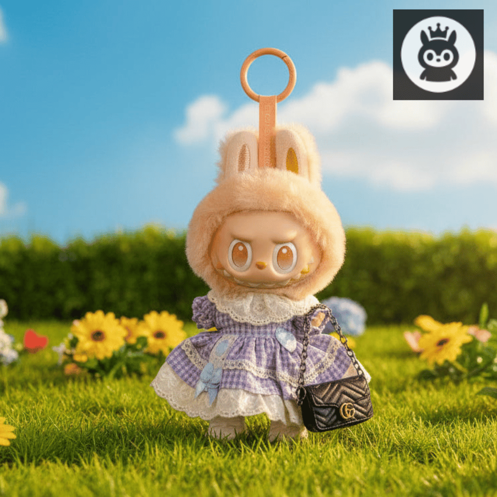 Labubu Klær – Lilla Ruted Sommerkjole – Outfit til Labubu Dukke 17 cm