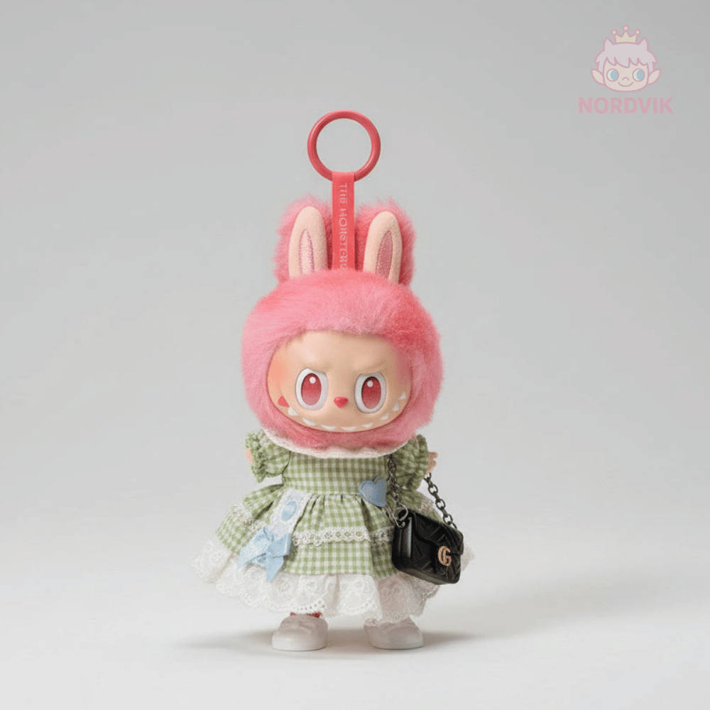 Labubu Klær – Grønn Ruted Sommerkjole – Outfit til Labubu Dukke 17 cm