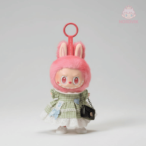 Labubu Klær – Grønn Ruted Sommerkjole – Outfit til Labubu Dukke 17 cm