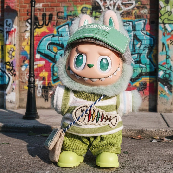 Labubu – Grønt streetwear-antrekk (17 cm)