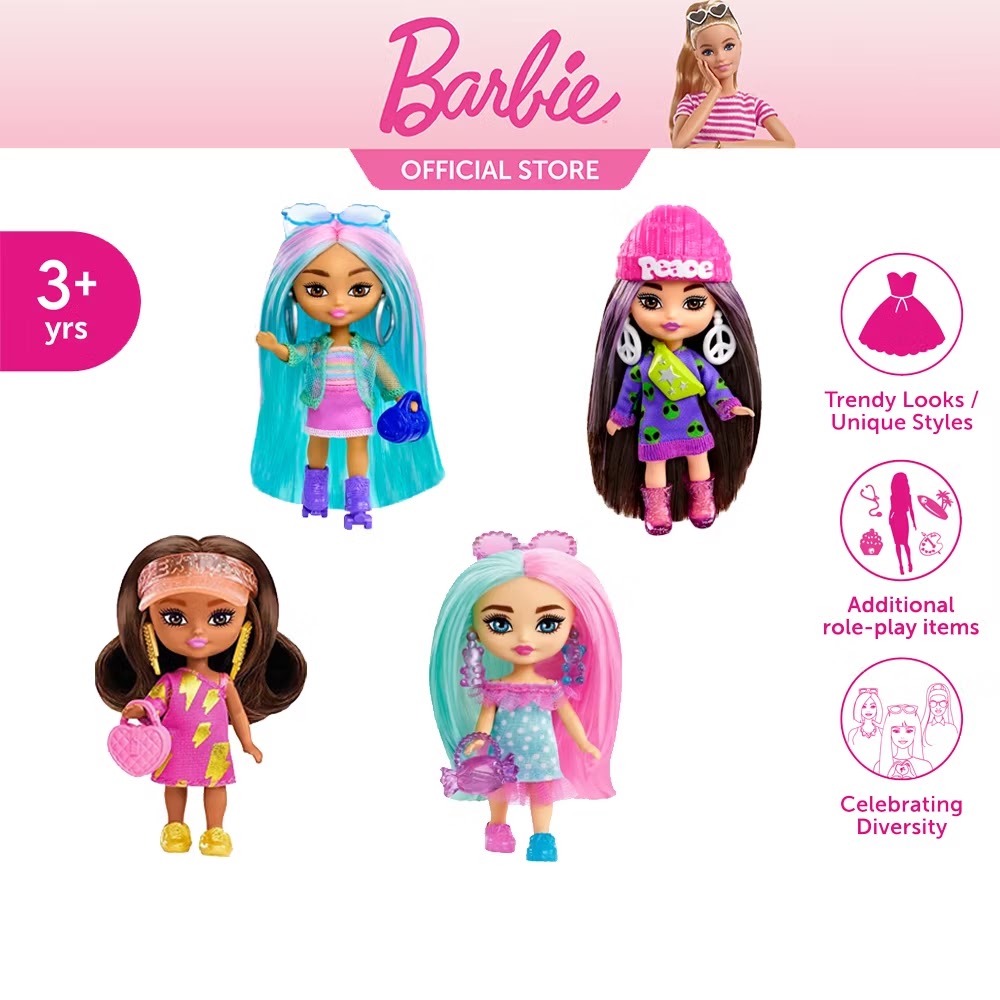 Barbie Extra Mini Minis Doll - Blue Hair Sporty Outift Doll -Mattel