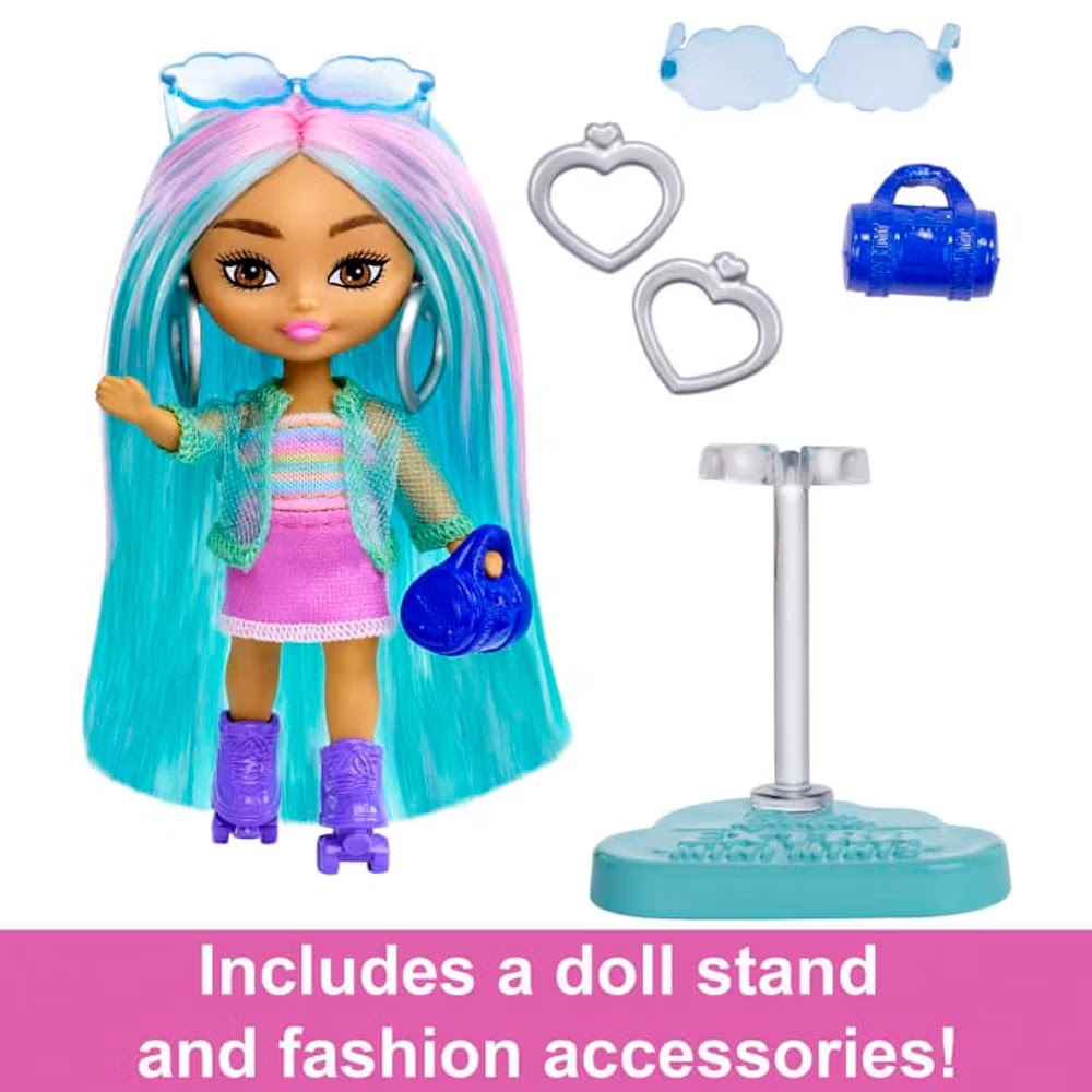 Barbie Extra Mini Minis Doll - Blue Hair Sporty Outift Doll -Mattel