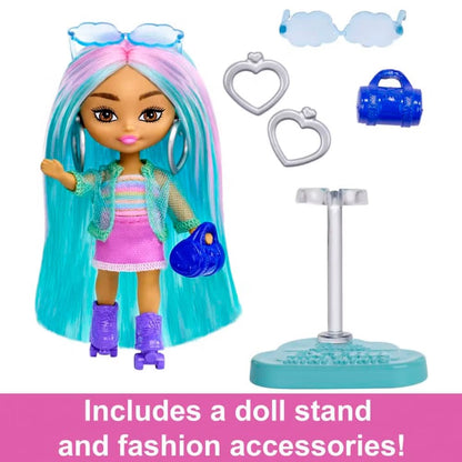 Barbie Extra Mini Minis Doll - Blue Hair Sporty Outift Doll -Mattel