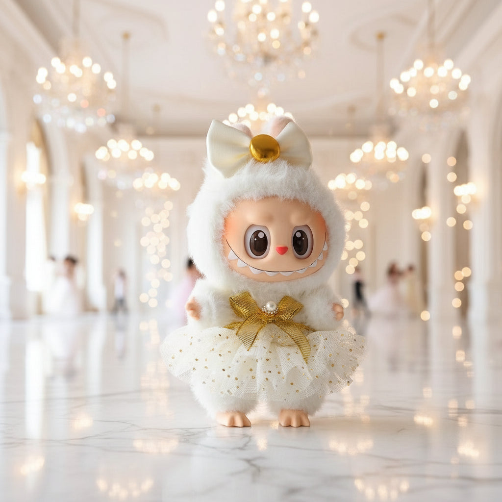 Julegave Labubu – Hvit ballroom-sett for 17 cm Labubu