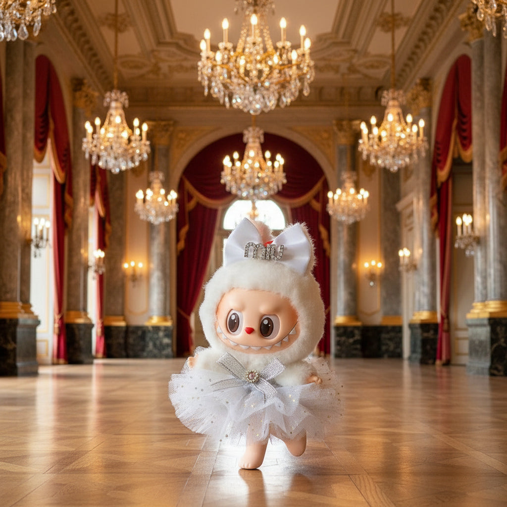 Labubu – Hvit MIU ballroom-sett for 17 cm Labubu