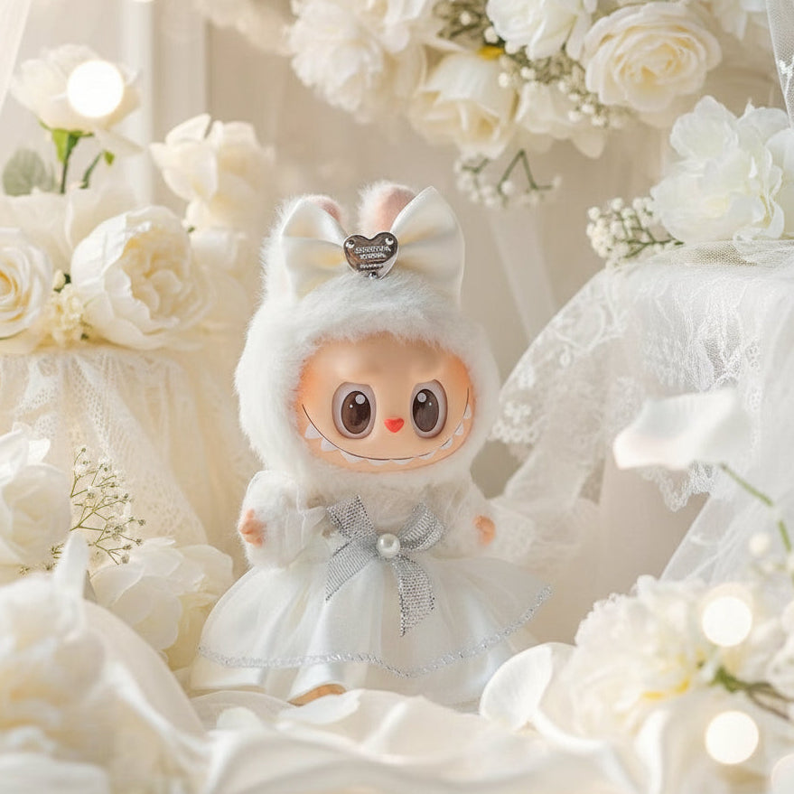 Julegave Labubu – Hvit hjerte ballroom-sett for 17 cm Labubu